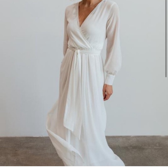 BALTIC BORN LYDIA DRESS White Sheer Long Sleeve Dress wrap style top MAXI DRESS - Picture 4 of 8